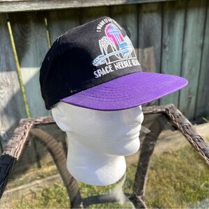 Vintage Space Needle Snapback Hat Seattle Purple Brim Retro Cap
